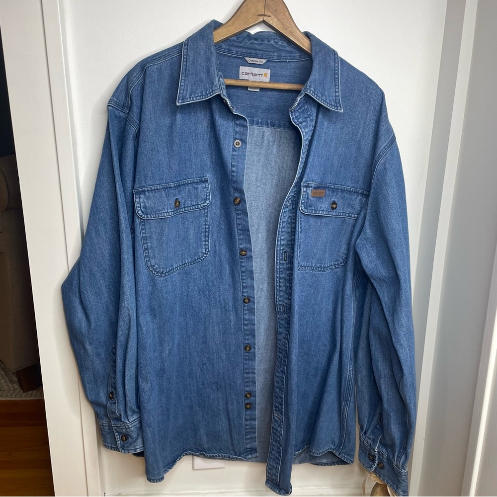 Carhartt Original Fit Blue Denim Shirt Rugged VTG Men’s XL